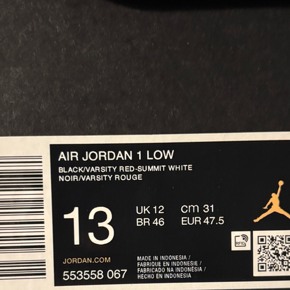 Jordan Men's Black and Red Low-Top Sneakers - Picture 3 of 4